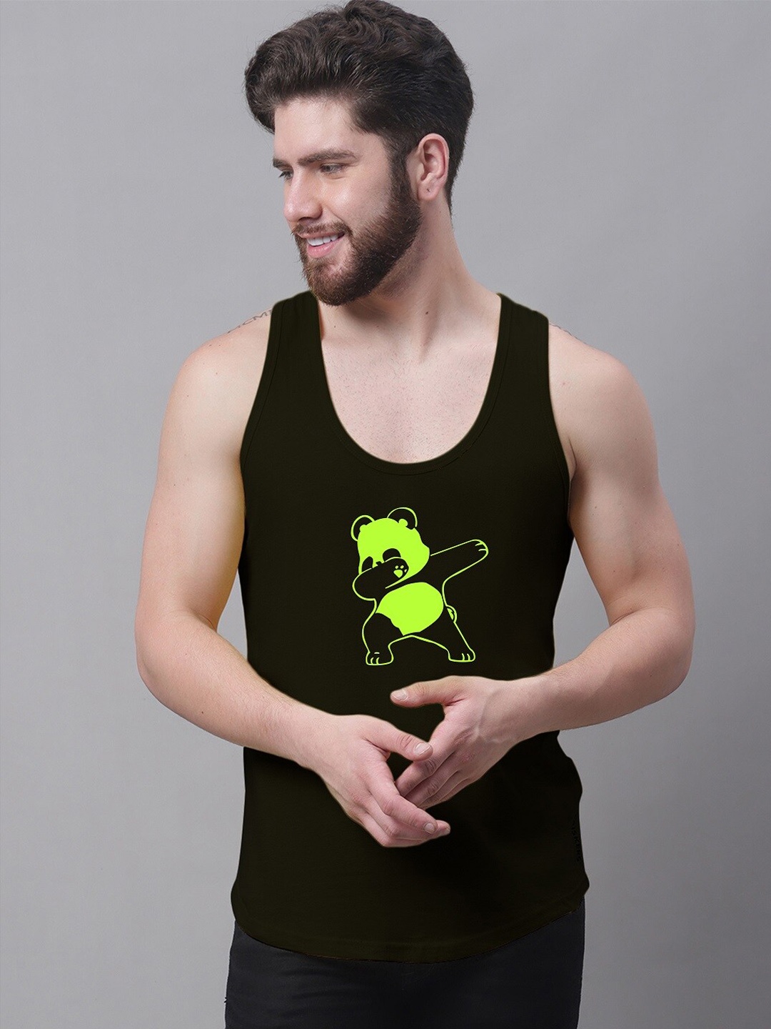 

Friskers Graphic Printed Pure Cotton Gym Vest, Black