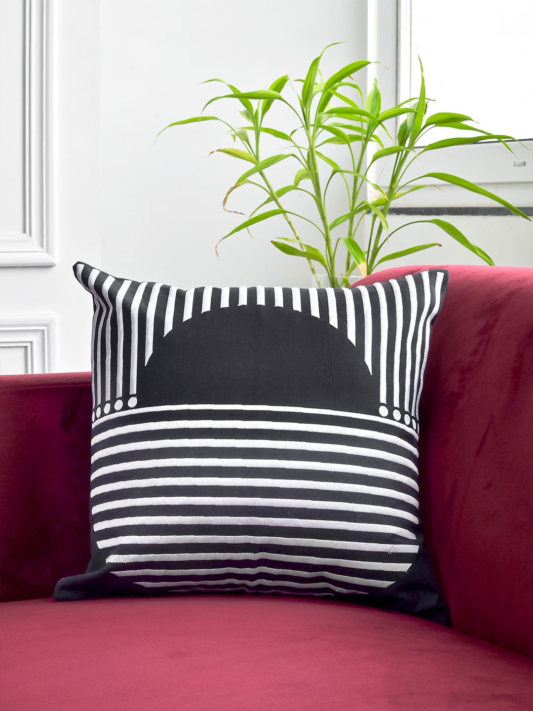 

Tistabene Black & White Striped Cotton Square Cushion Cover