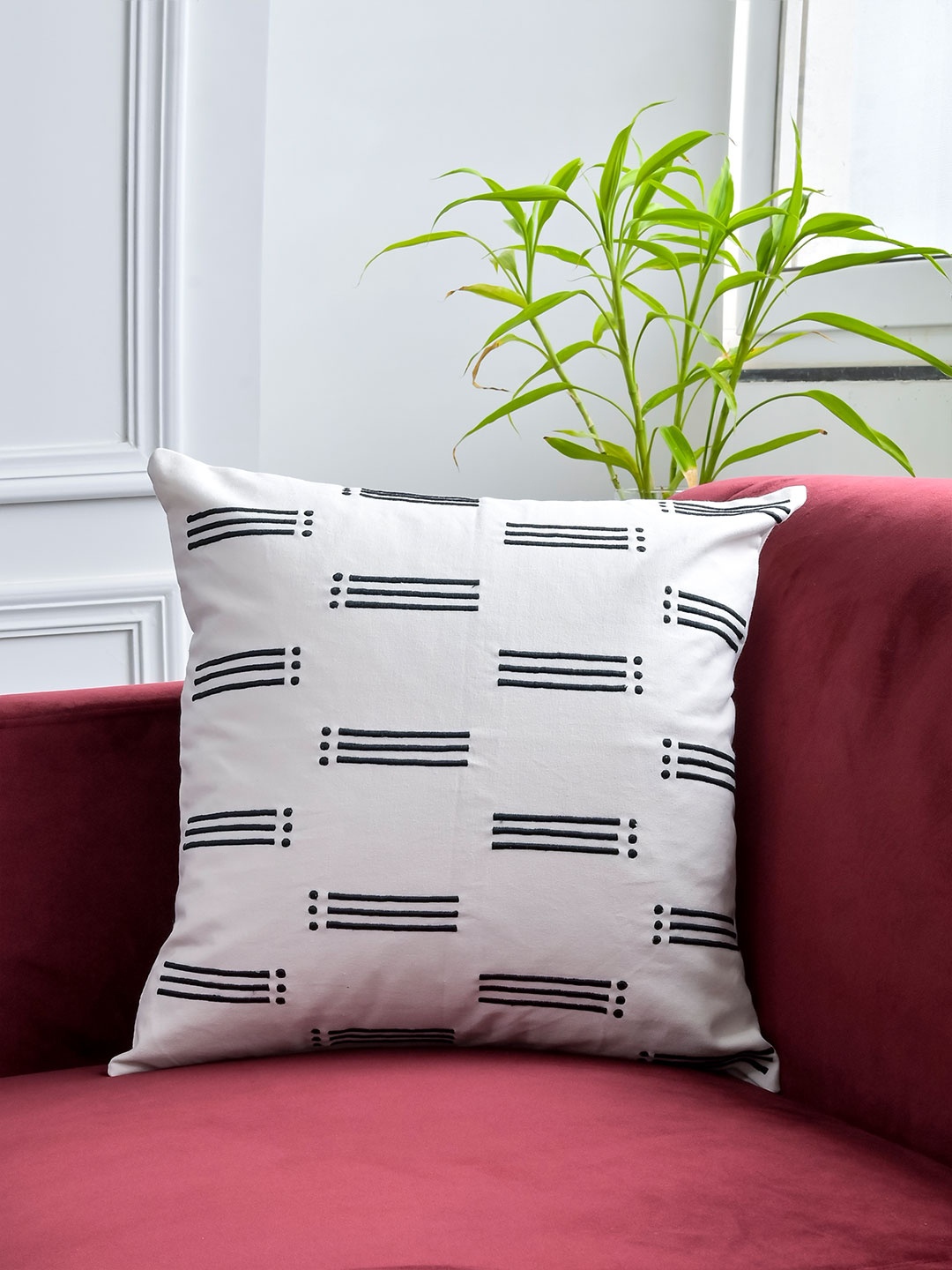 

Tistabene White & Black Striped Cotton Square Cushion Cover