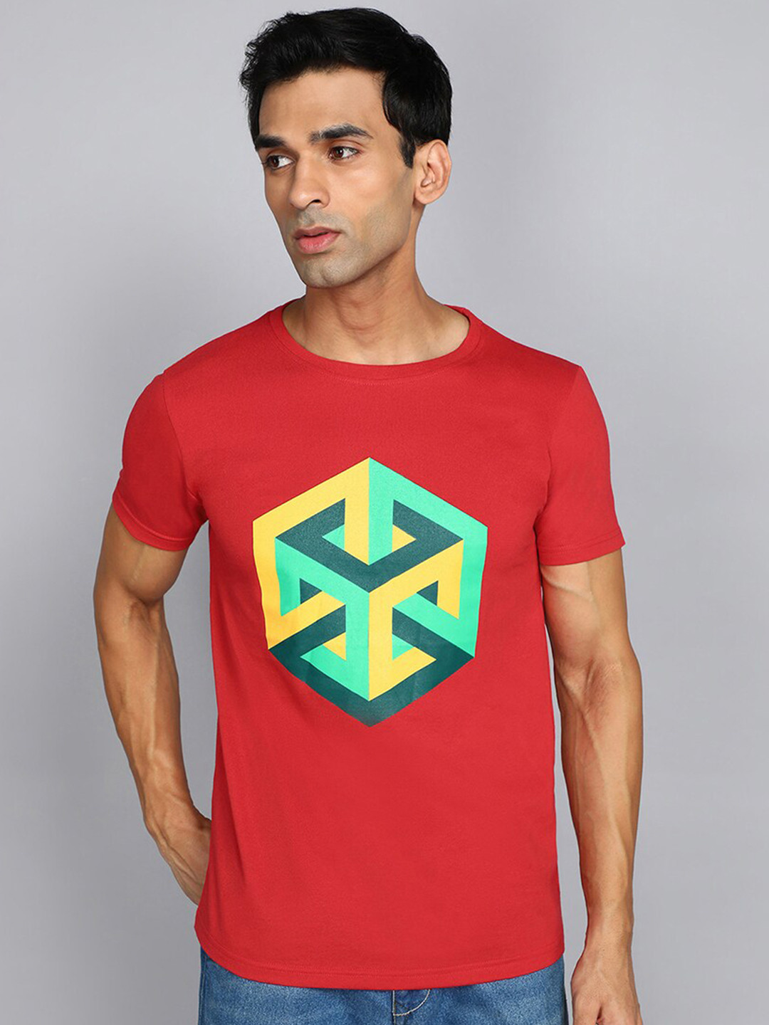 

Luke & Lilly Graphic Printed Round Neck Cotton Regular T-shirt, Red