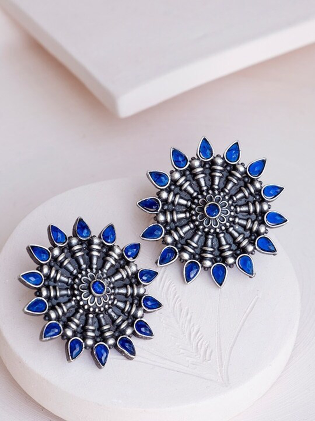 

Infuzze Silver Plated Stone Studded Studs Earrings, Blue