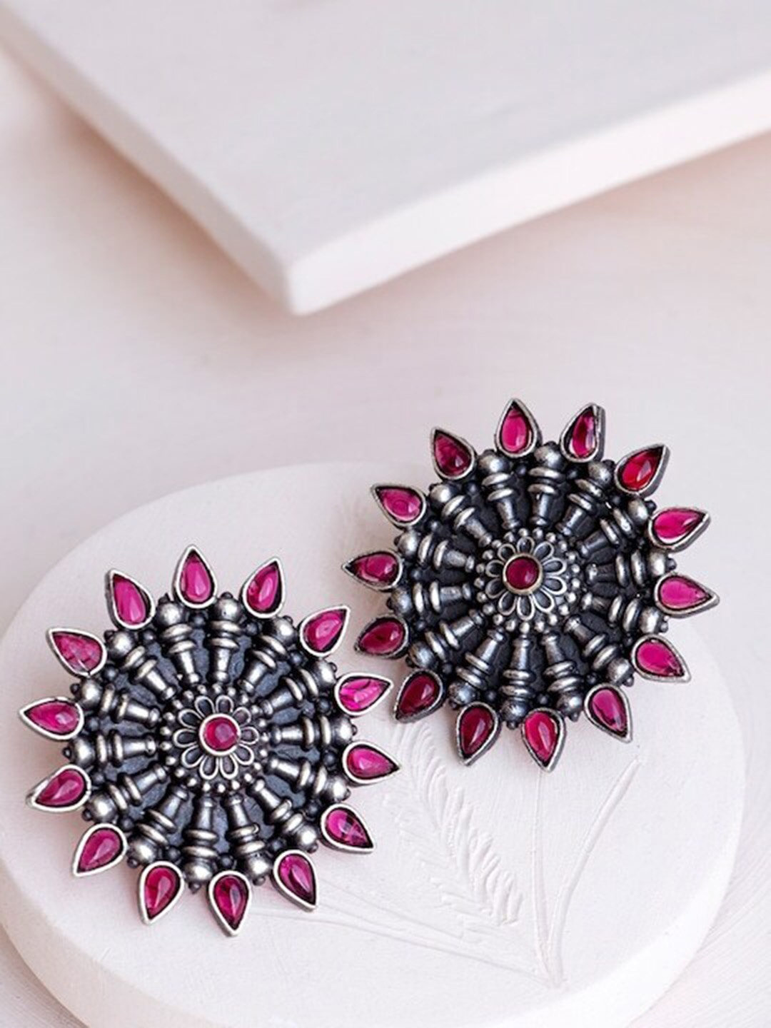 

Infuzze Silver Plated Stone Studded Studs Earrings, Pink