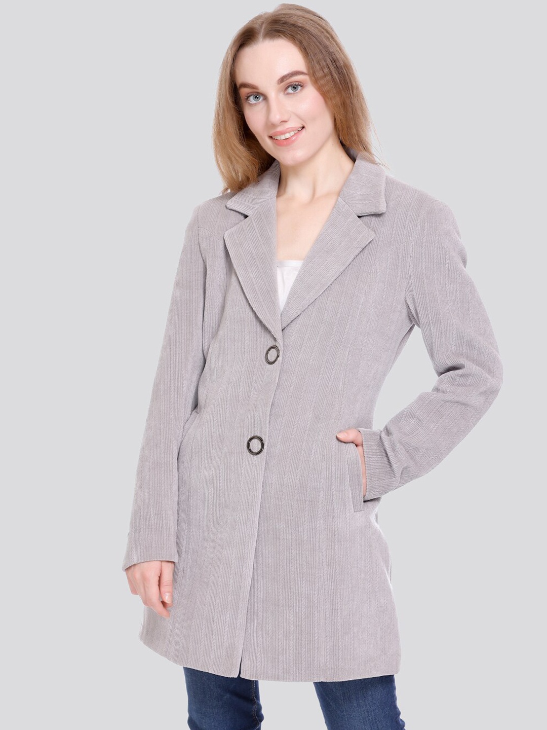 

C-Aerin Self Design Single Breasted Winter Wear Stylish Overcoat, Grey