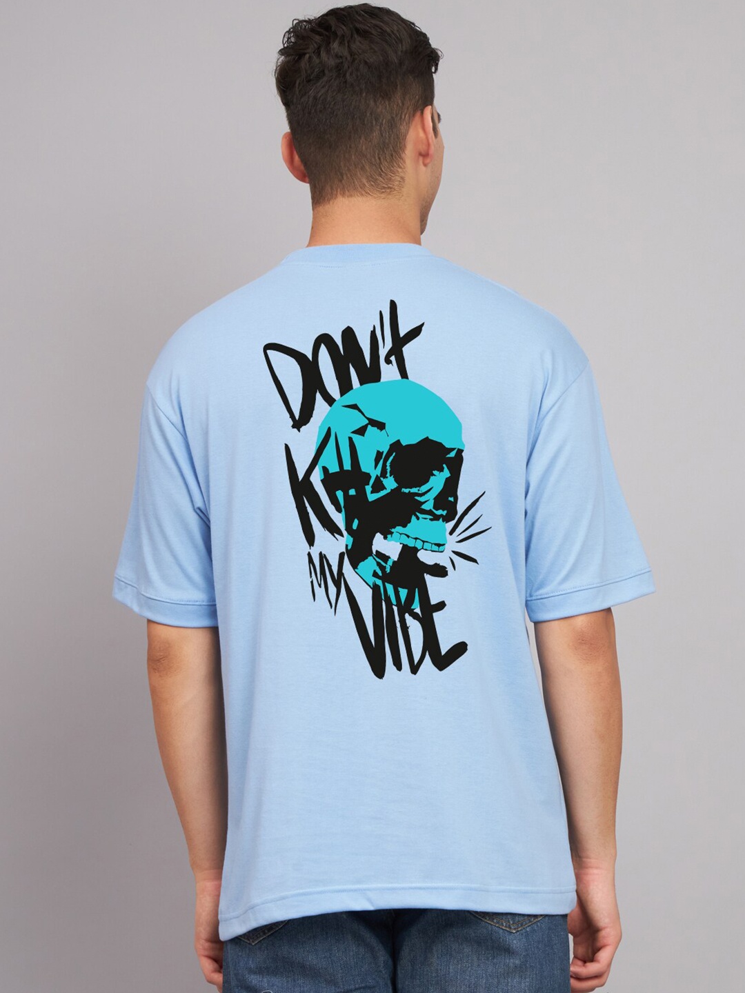

Imsa Moda Graphic Printed Oversized Longline Cotton T-shirt, Blue