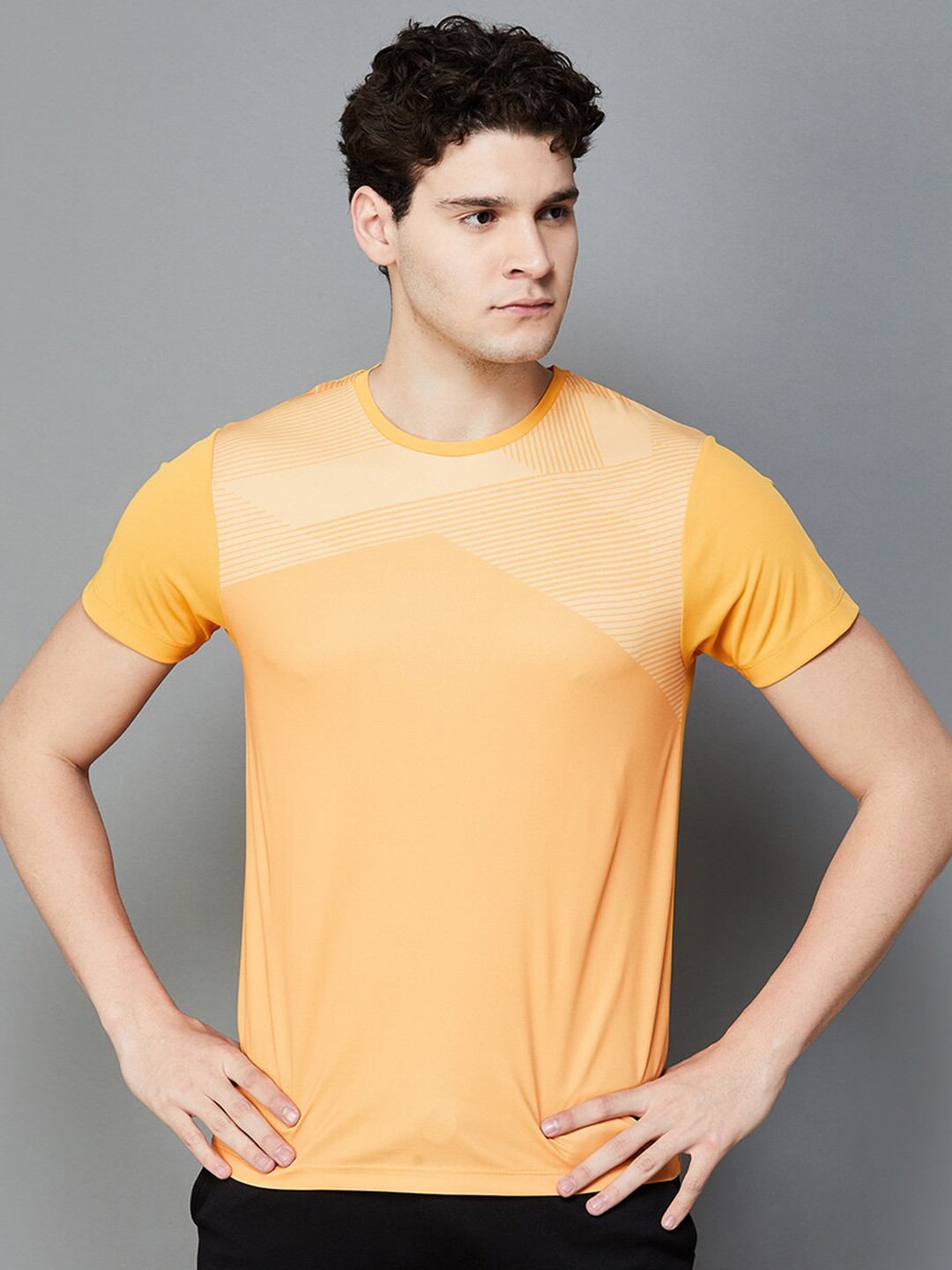 

Fame Forever by Lifestyle Striped Round Neck Short Sleeve Sports T-shirt, Yellow