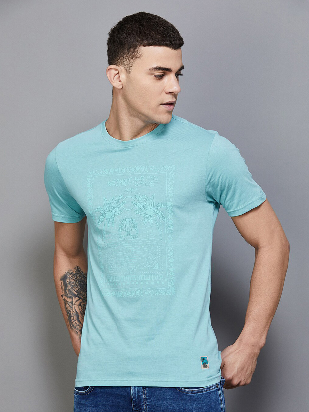 

Forca by Lifestyle Typography Printed Slim Fit Cotton T-shirt, Blue