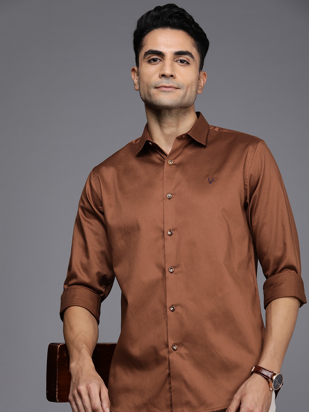 

Allen Solly Pure Cotton Textured Casual Classic Fit Shirt, Brown