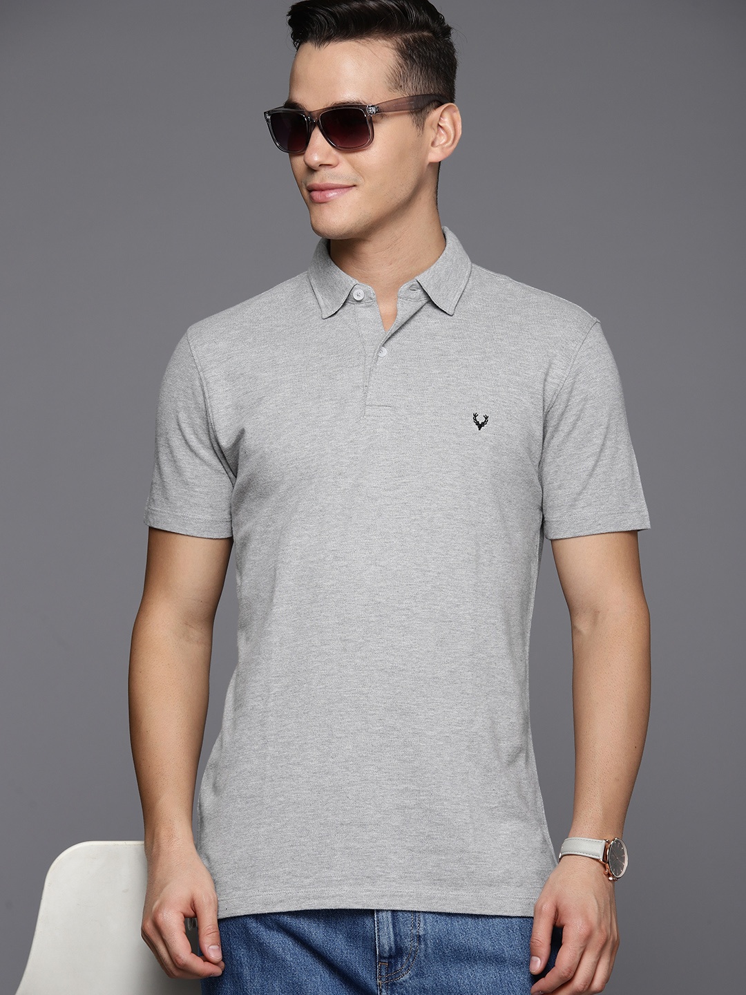 

Allen Solly Polo Collar Pure Cotton T-shirt, Grey melange