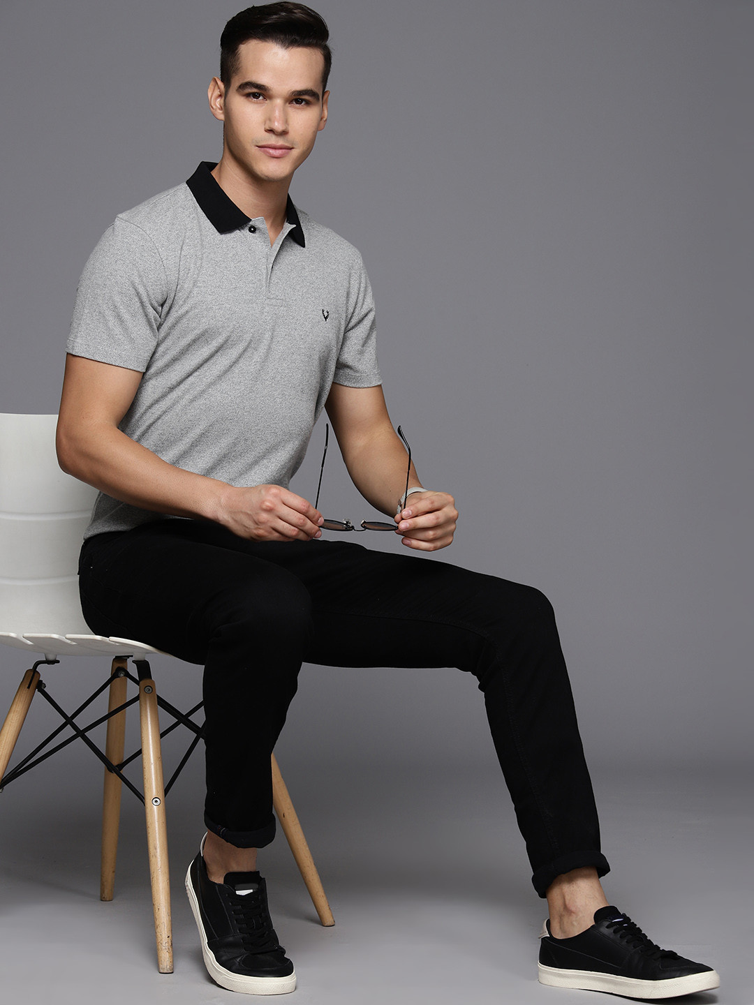 

Allen Solly Pure Cotton Polo Collar T-shirt, Grey melange