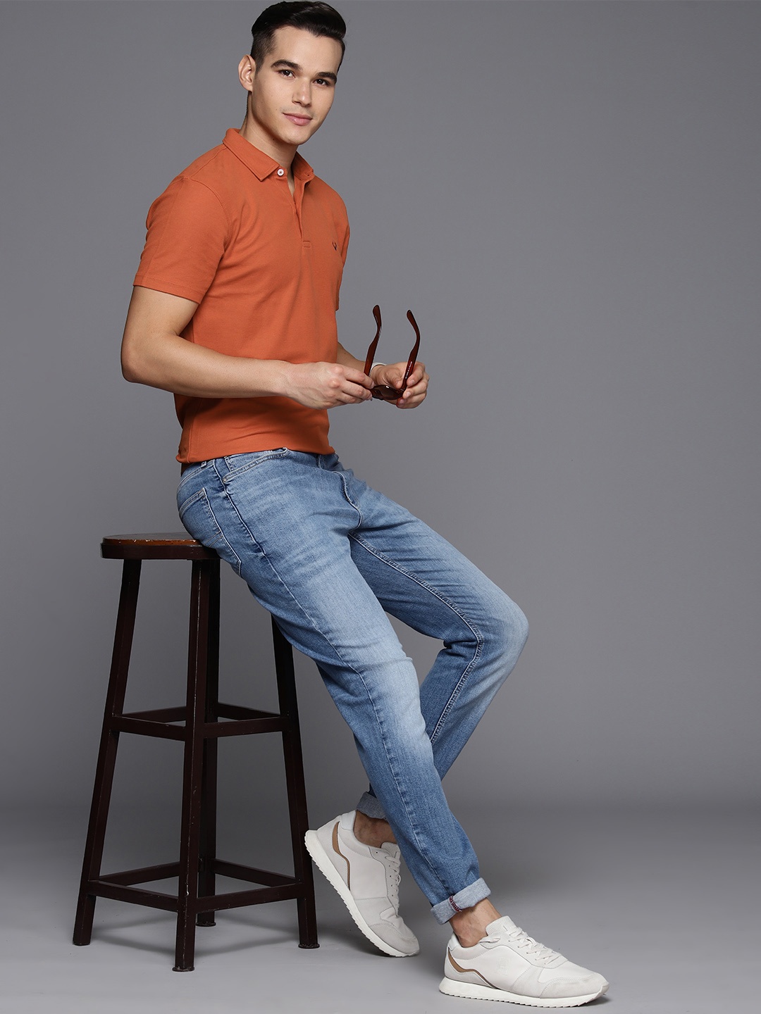 

Allen Solly Men Polo Collar Pure Cotton T-shirt, Rust