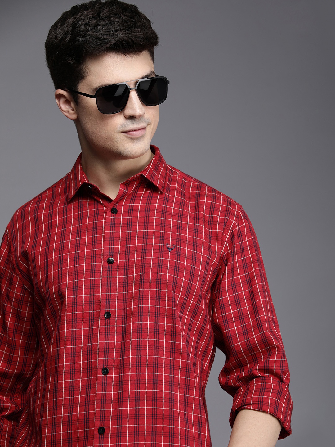 

Allen Solly Pure Cotton Sport Fit Checked Casual Shirt, Red