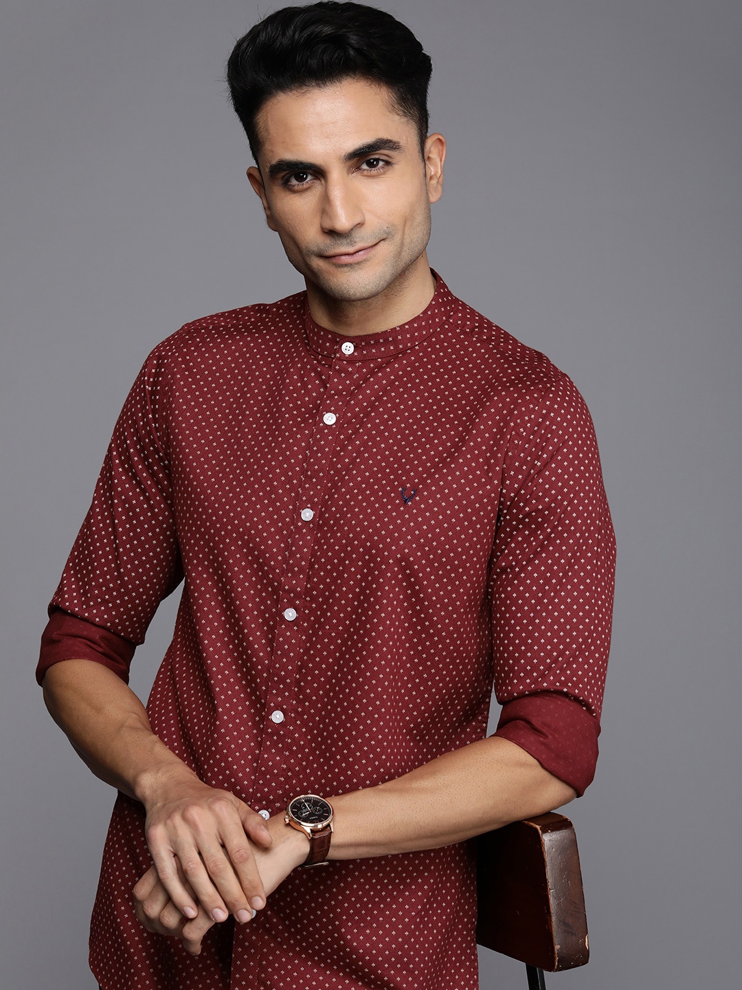 

Allen Solly Pure Cotton Modern Slim Fit Opaque Printed Casual Shirt, Red