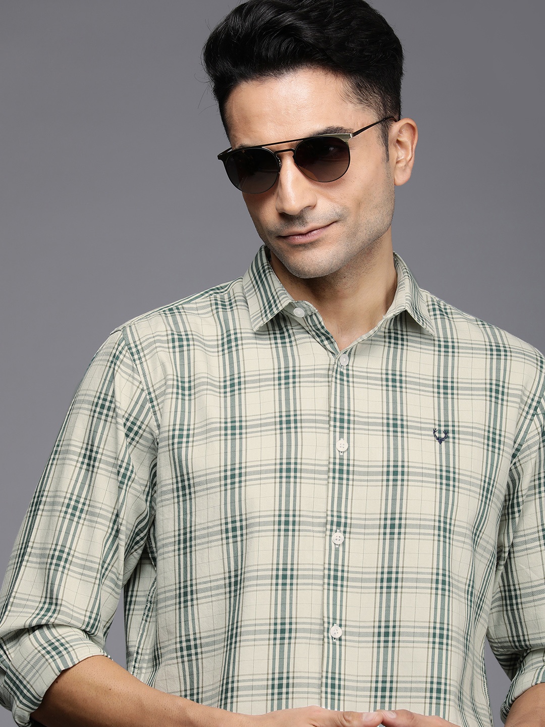

Allen Solly Pure Cotton Checked Casual Classic Fit Shirt, Green