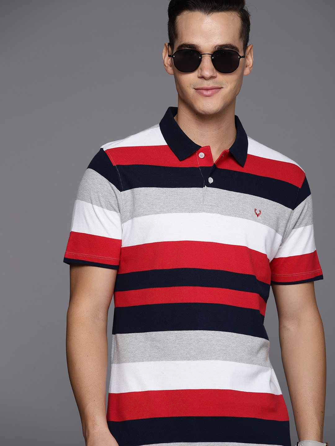 

Allen Solly Striped Polo Collar Pure Cotton T-shirt, White