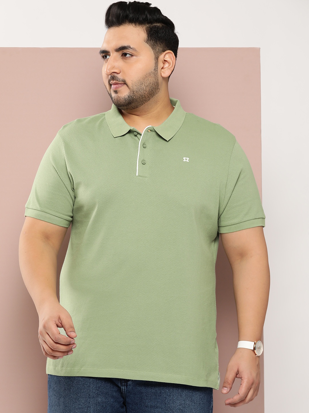 

Sztori Men Plus Size Polo Collar Pure Cotton T-shirt, Green