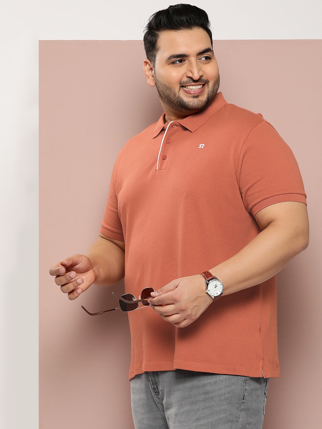 

Sztori Men Plus Size Polo Collar Pure Cotton T-shirt, Rust