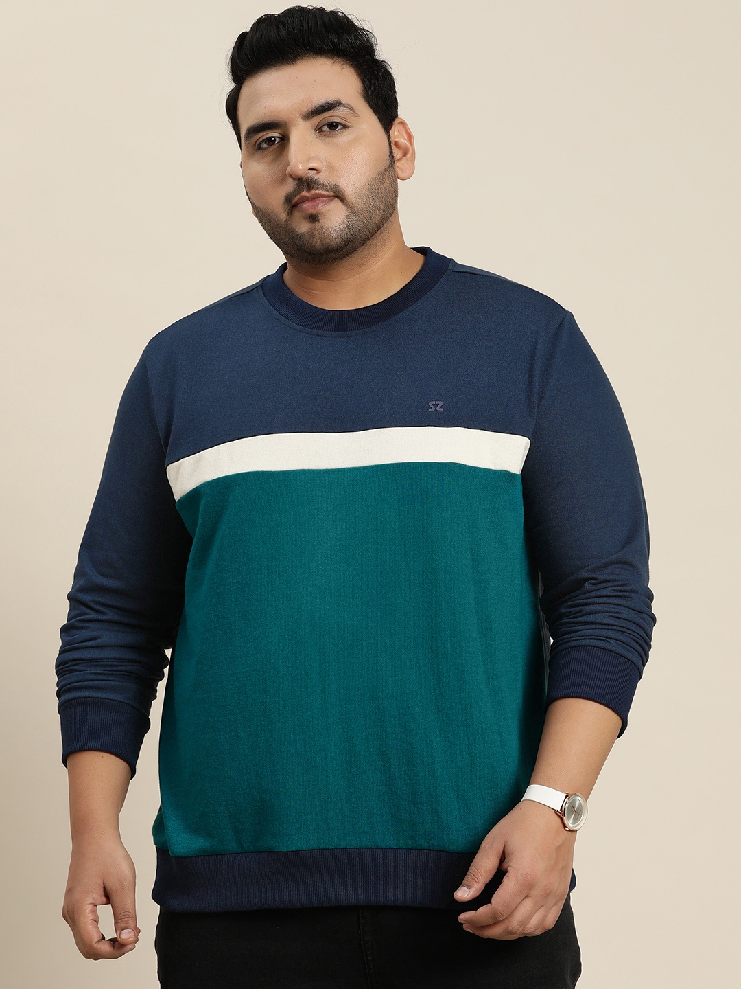 

Sztori Men Plus Size Colourblocked Sweatshirt, Navy blue
