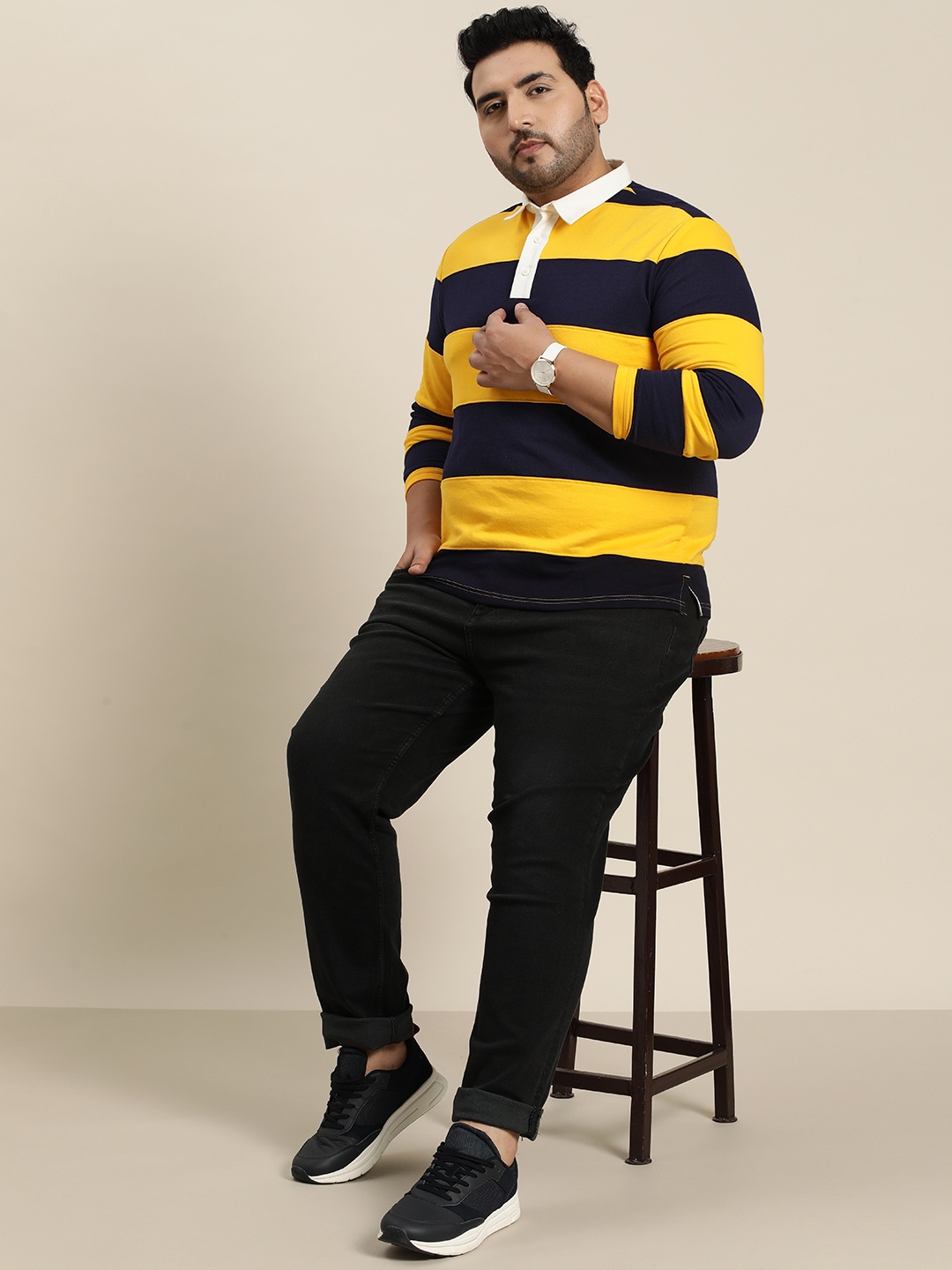 

Sztori Men Plus Size Striped Sweatshirt, Navy blue