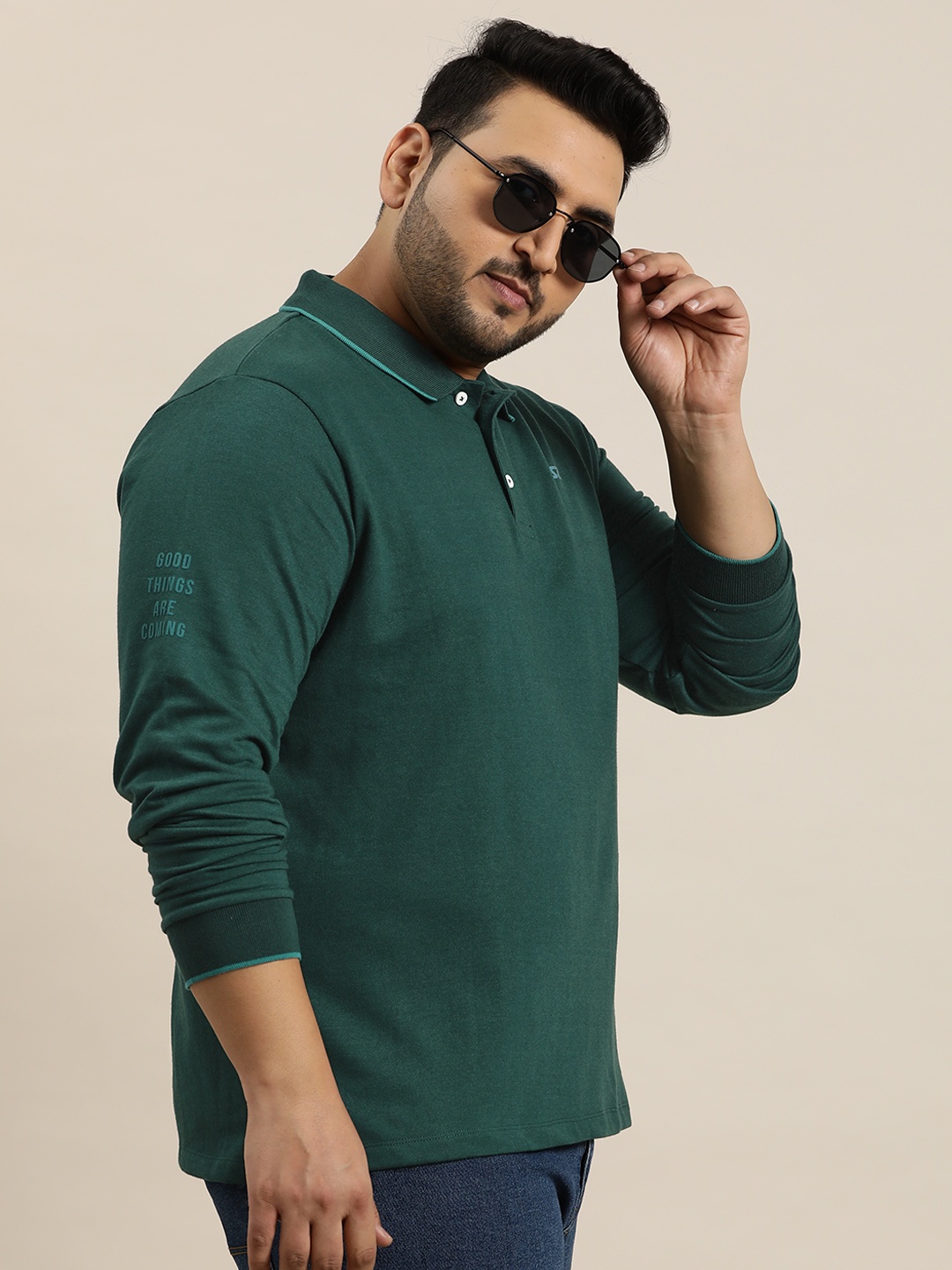 

Sztori Men Plus Size Polo Collar Sweatshirt, Green