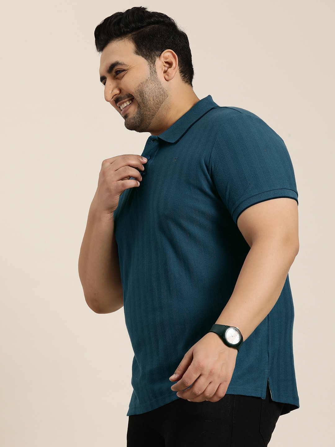 

Sztori Men Plus Size Striped Polo Collar T-shirt, Navy blue