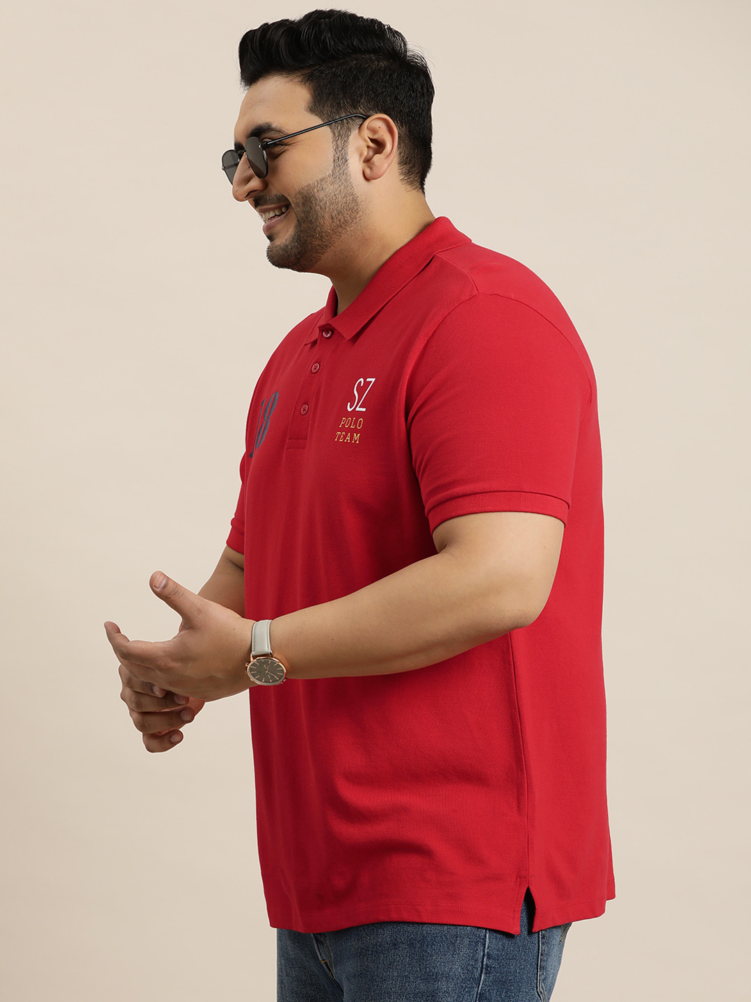 

Sztori Men Plus Size Typography Printed Polo Collar T-shirt, Red