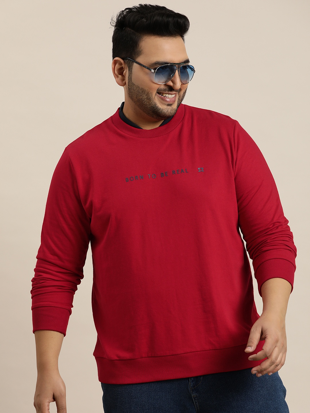 

Sztori Men Plus Size Typography Printed Sweatshirt, Red