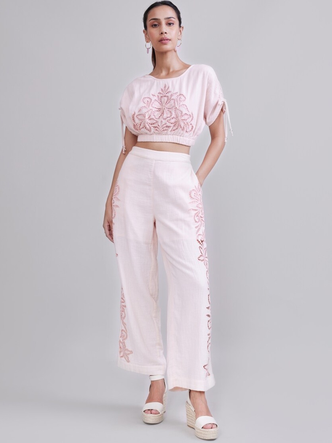 

Style Island Women Self Design Relaxed-Fit Cotton Parallel Trousers, Pink