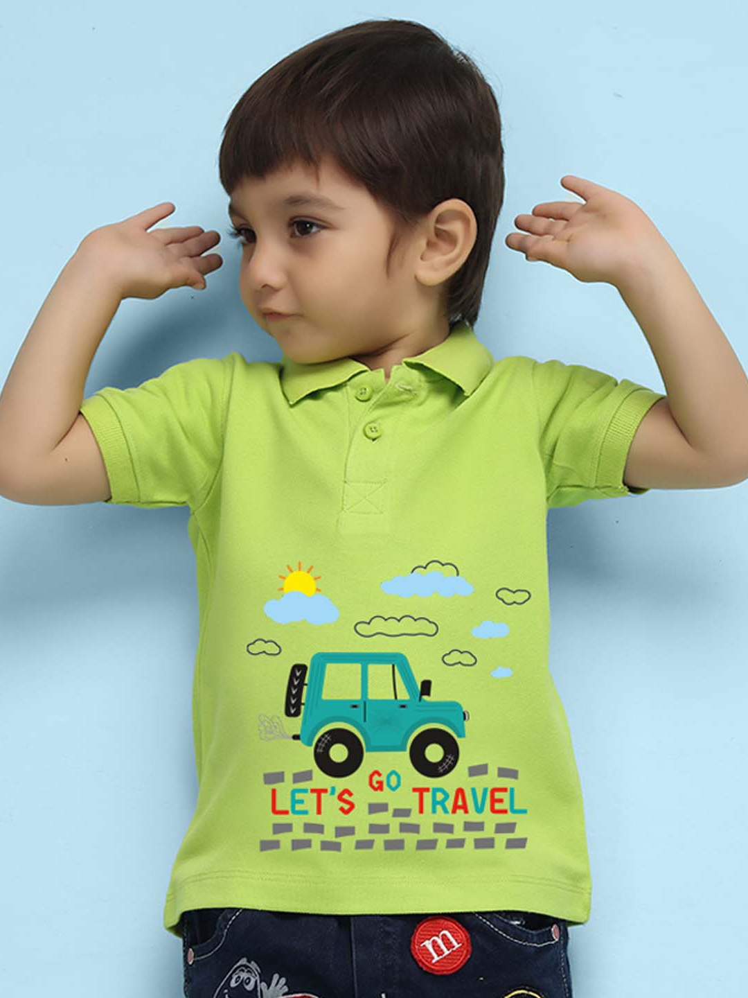 

NUSYL Infant Boys Conversational Printed Polo Collar T-shirt, Green