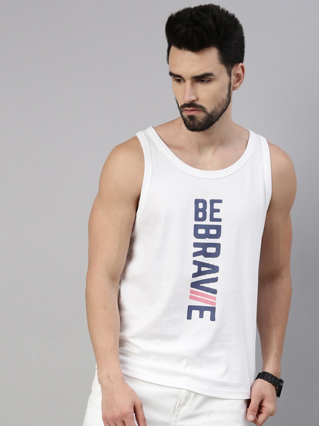 

Bushirt Men Typography Printed Pure Cotton T-shirt, White