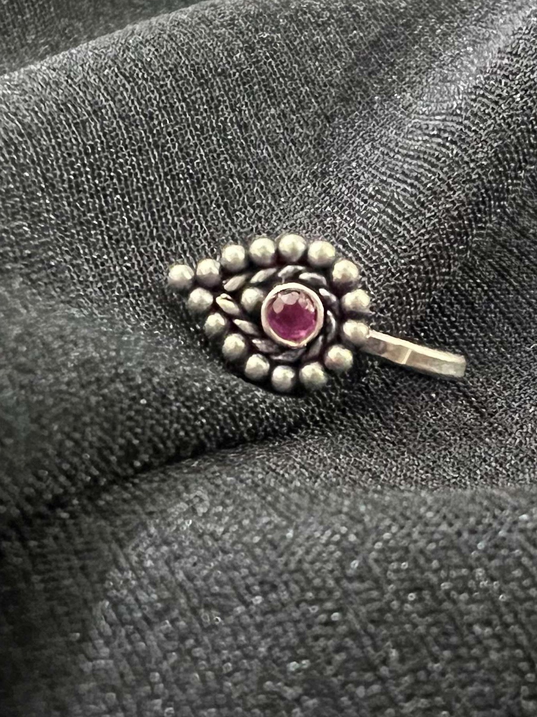 

Arte Jewels Sterling Silver Oxidised Stone Studded Nosepin