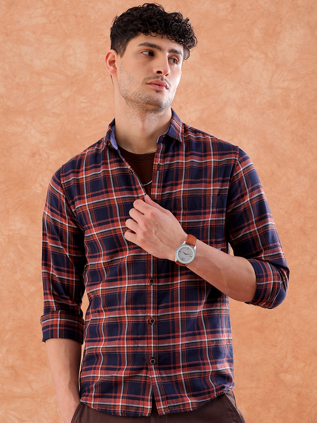 

Hardsoda by The Indian Garage CoSlim Fit Tartan Checks Twill Casual Shirt, Navy blue