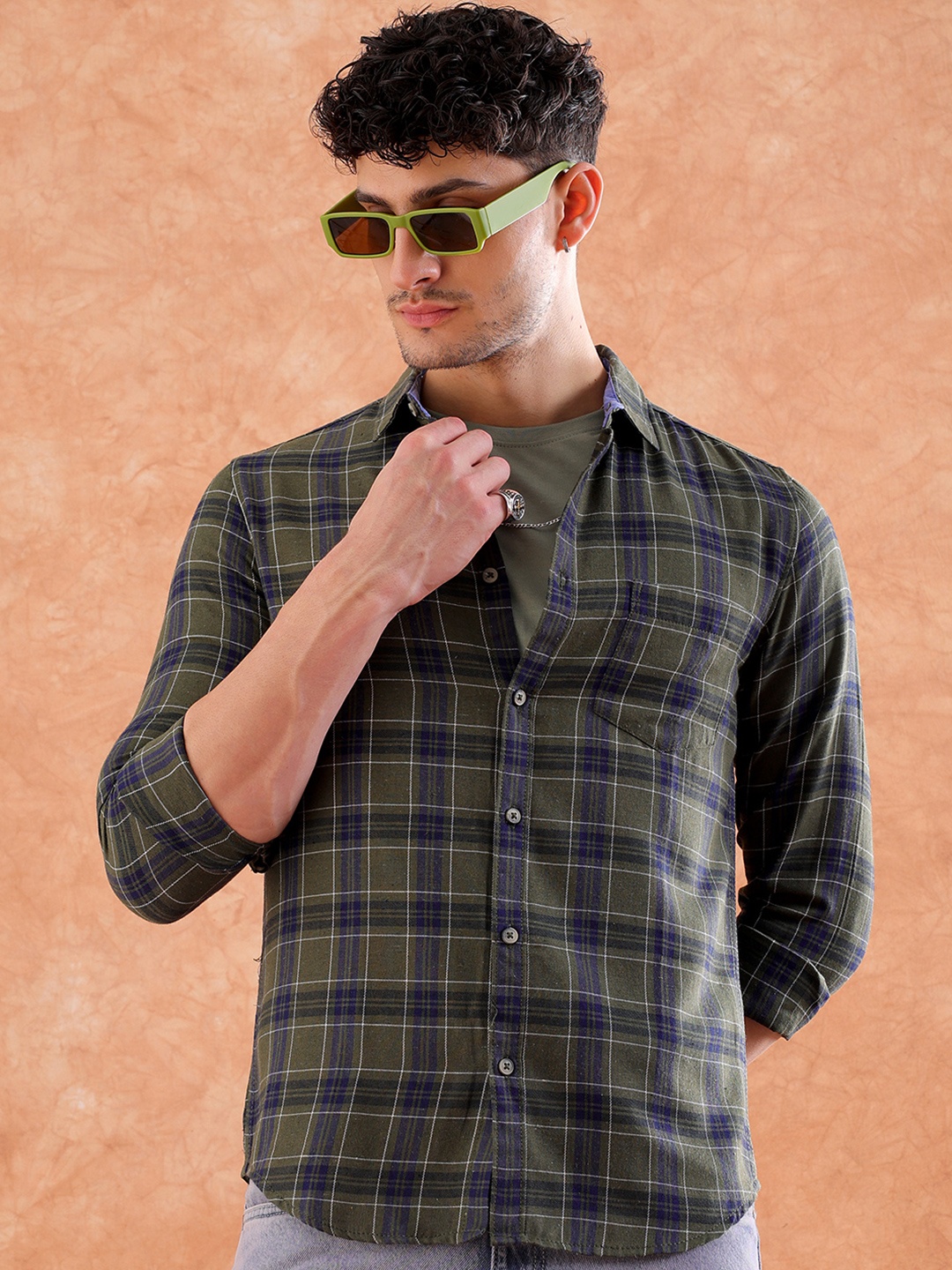 

Hardsoda by The Indian Garage Co Slim Fit Tartan Checks Casual Shirt, Green