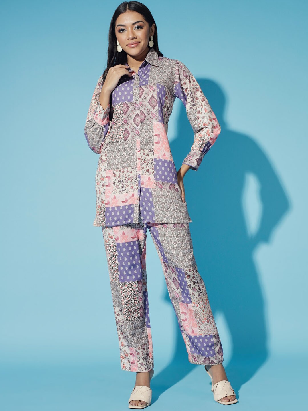 

KALINI Ethnic Motifs Printed Shirt & Trousers, Grey