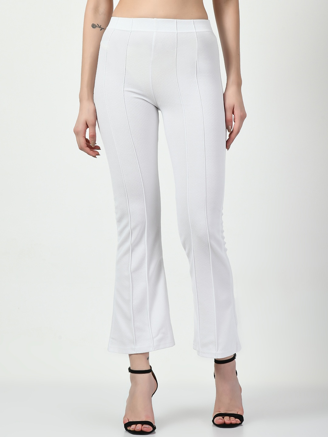 

CLAFOUTIS Women Flared High-Rise Lycra Bootcut Trousers, White