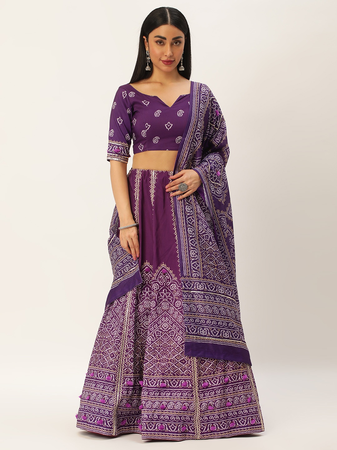 

LOOKNBOOK ART Printed Lehenga & Blouse With Dupatta, Purple
