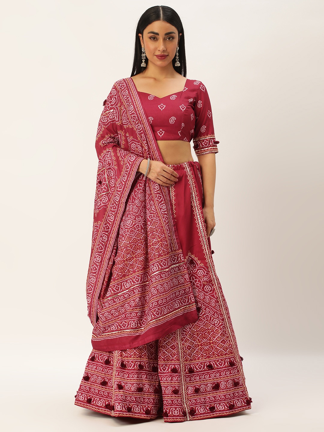 

LOOKNBOOK ART Gotta Patti Lehenga & Blouse with Dupatta, Maroon