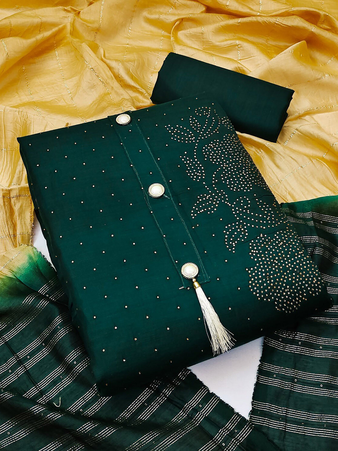 

ZEEPKART Floral Embellished Unstitched Dress Material, Green