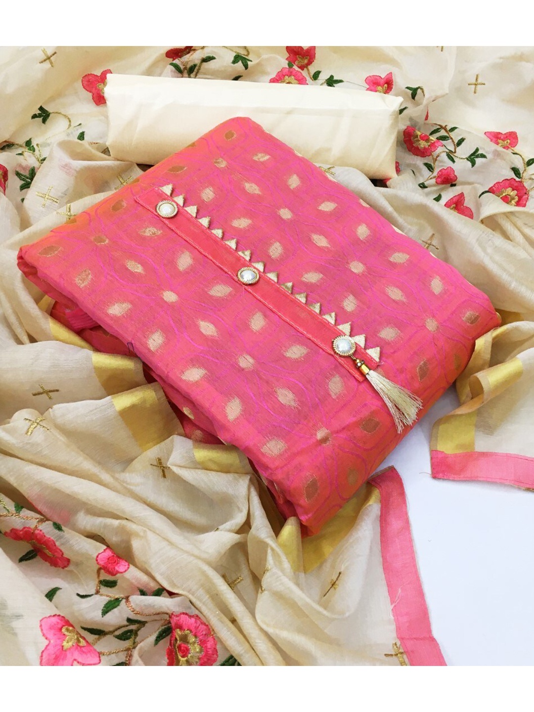 

ZEEPKART Unstitched Dress Material, Pink
