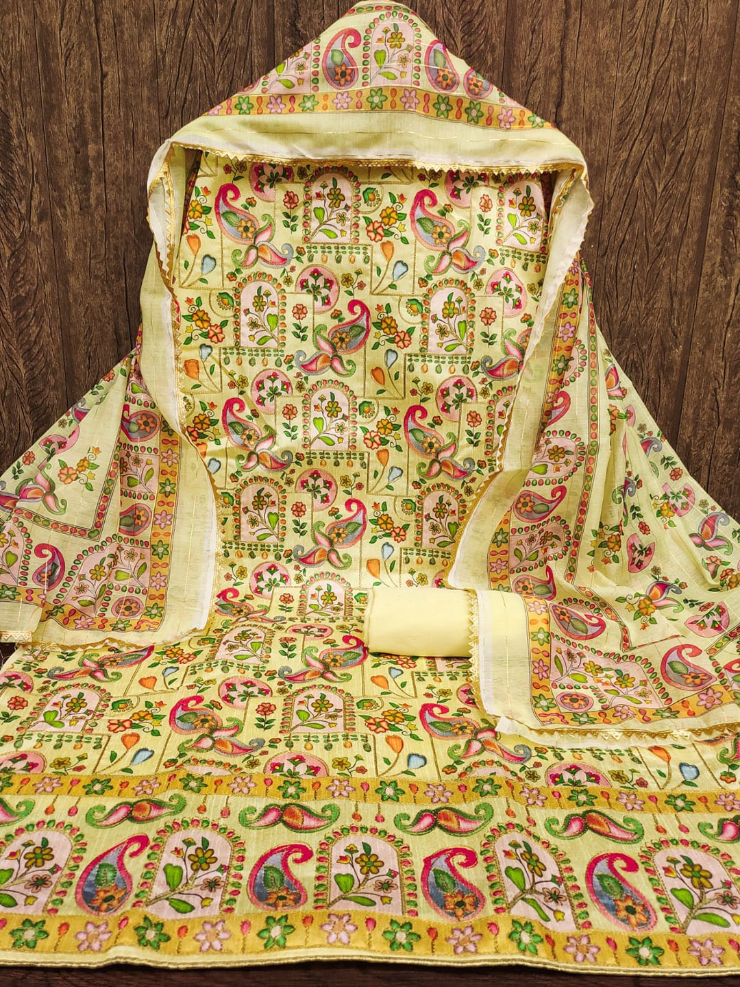 

ZEEPKART Ethnic Motifs Printed Unstitched Dress Material, Yellow