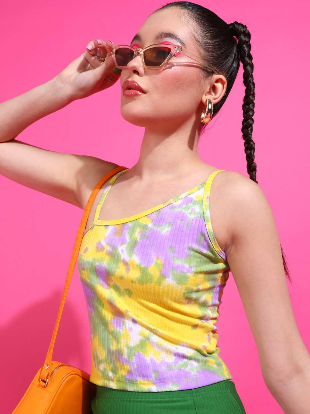 

Popwings Abstract Print One Shoulder Crop Top, Yellow