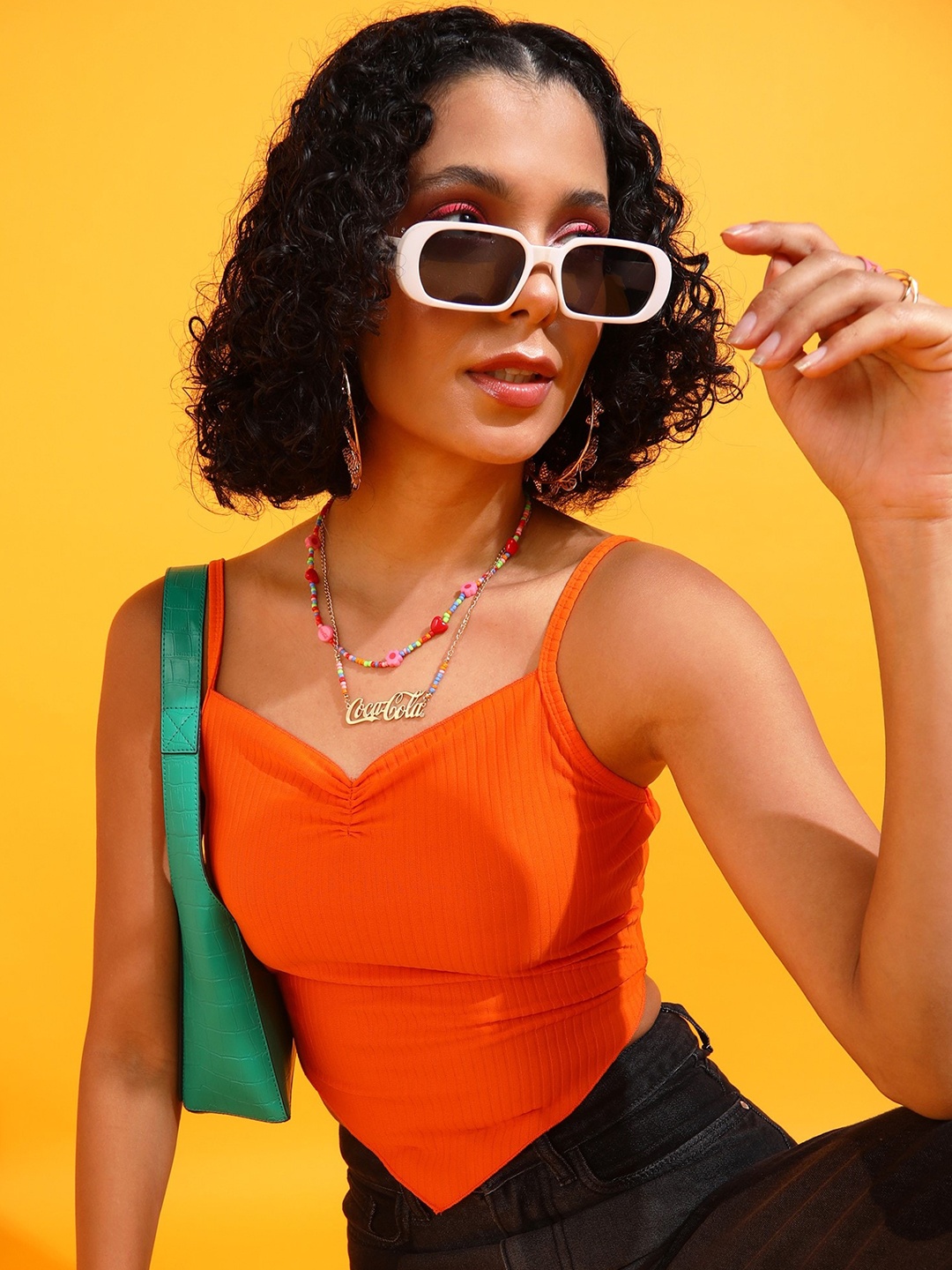 

Popwings Orange Rip Sweetheart Neck Crop Top