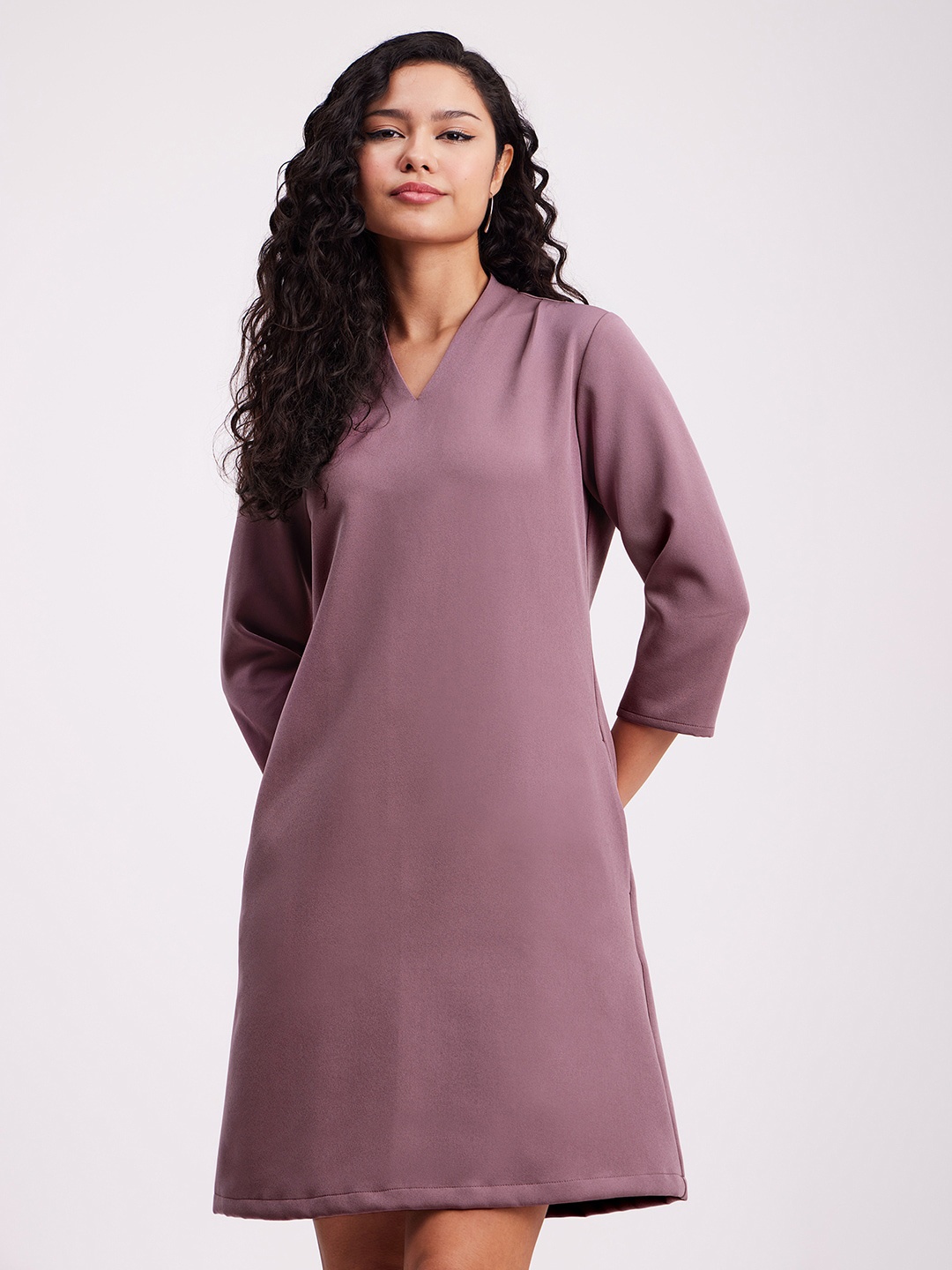 

FableStreet V-Neck A-Line Dress, Mauve