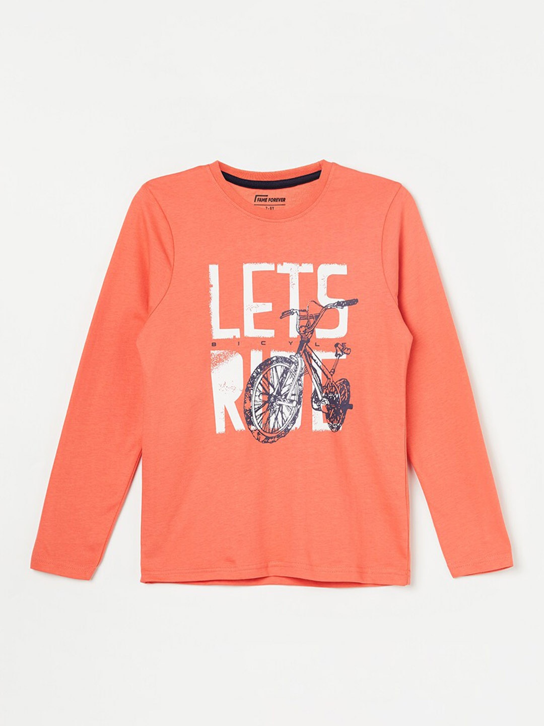 

Fame Forever by Lifestyle Boys Graphic Printed Round Neck Long Sleeve Pure Cotton T-shirt, Coral
