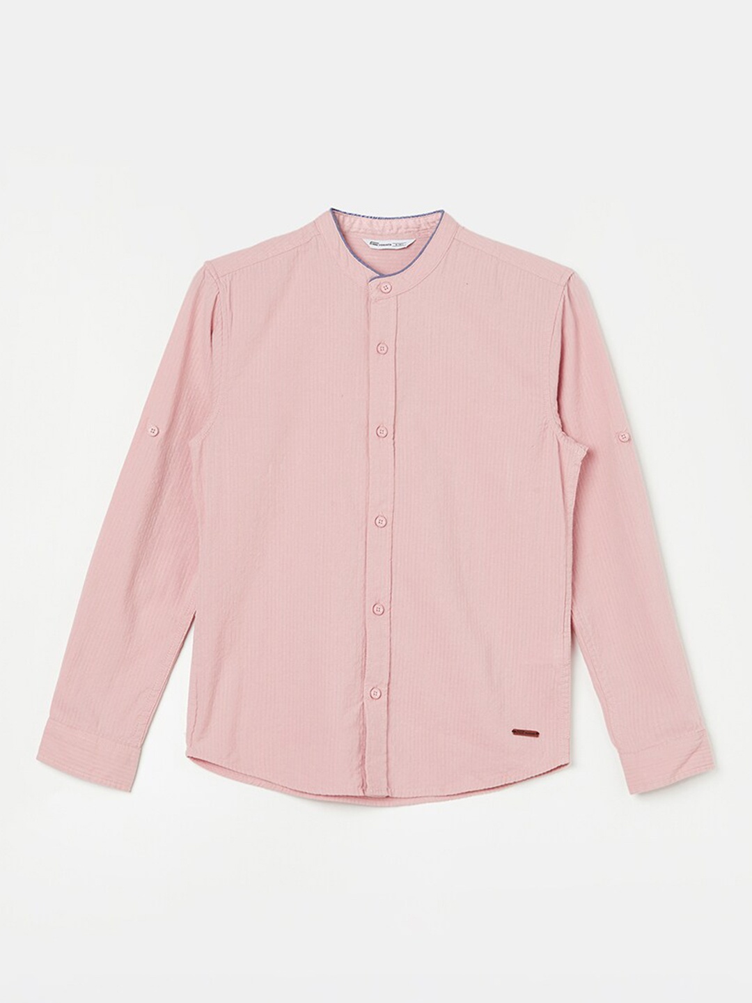 

Fame Forever by Lifestyle Boys Mandarin Collar Long Sleeve Pure Cotton Casual Shirt, Pink