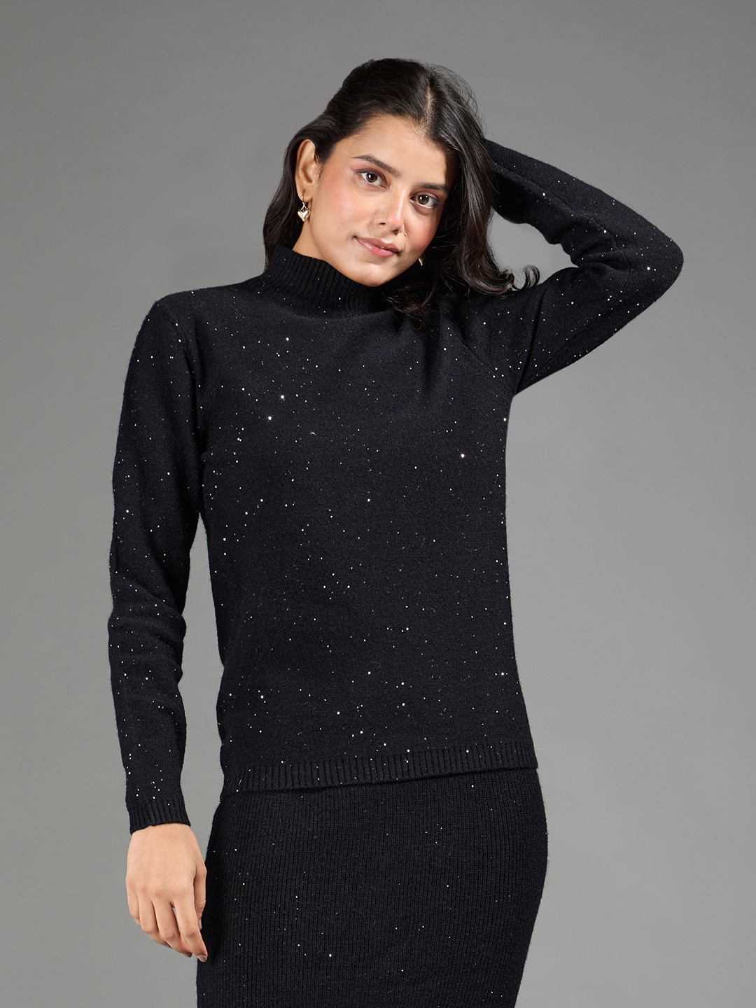 

20Dresses Sequined Turtle Neck Sweater Top, Black