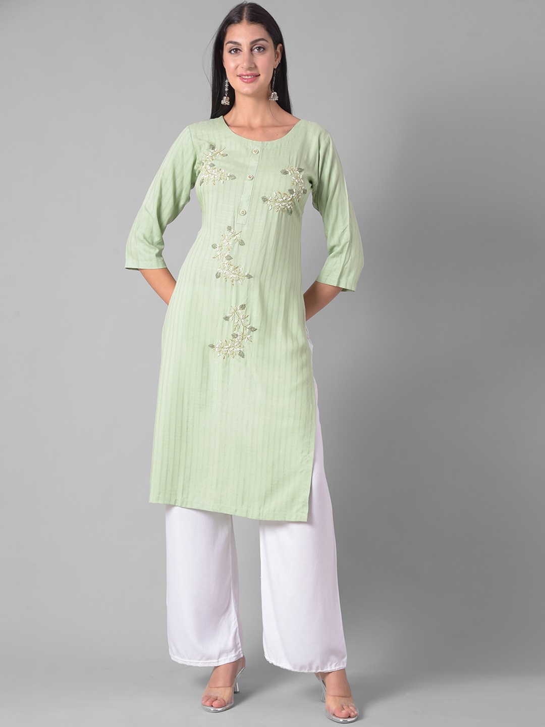 

Dollar Missy Striped Floral Beaded Work Kurta, Green