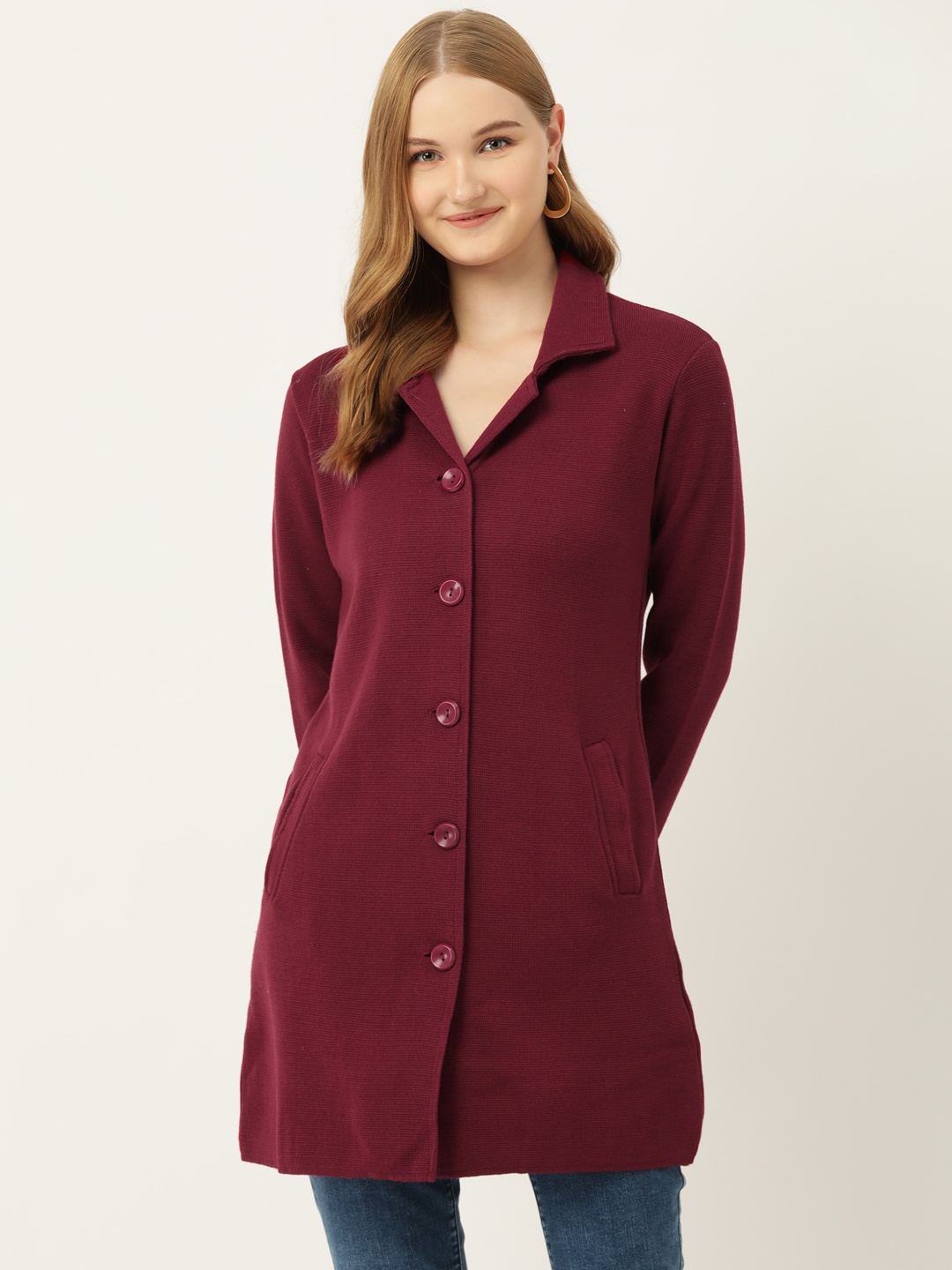 

American Eye Acrylic Longline Cardigan, Maroon