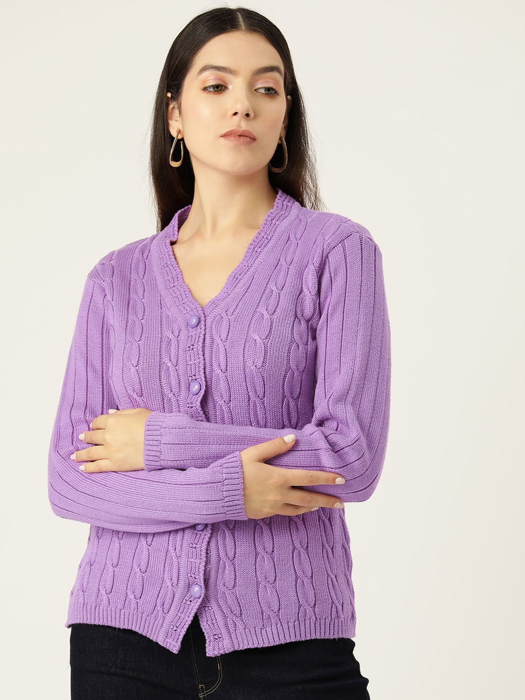 

American Eye Cable Knit Acrylic Cardigan, Lavender