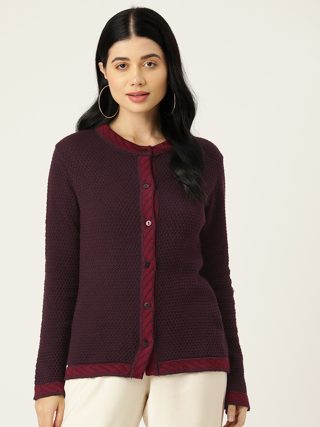 

American Eye Self Design Acrylic Cardigan, Maroon