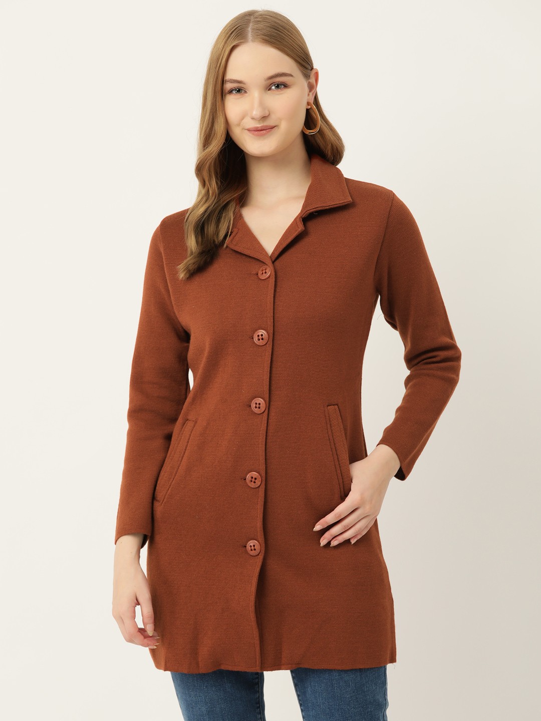 

American Eye Acrylic Longline Cardigan, Rust